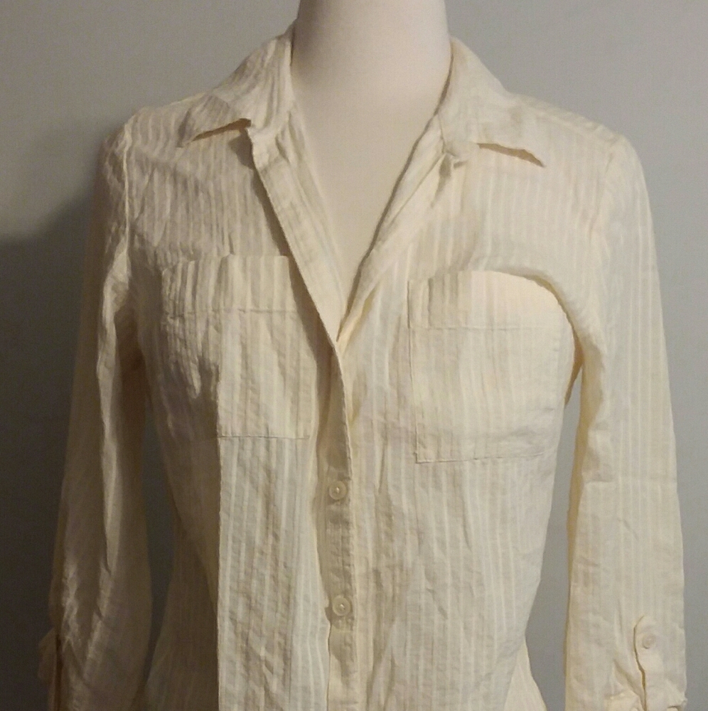 Ann Taylor Button Front Size 8 100% Cotton Long Sleeve top Blouse Shirt